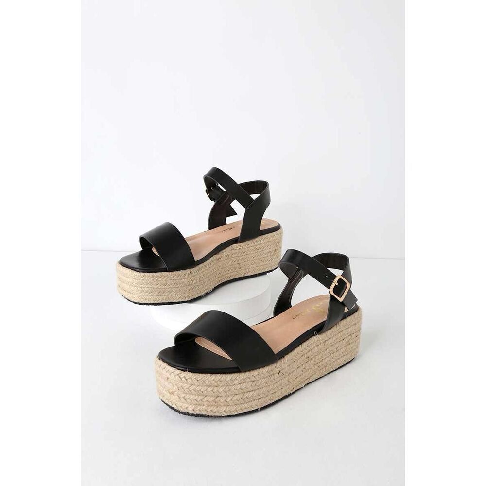 Lulus Corsa Black Espadrille Flatform Sandals Size 5.5 NEW NIB